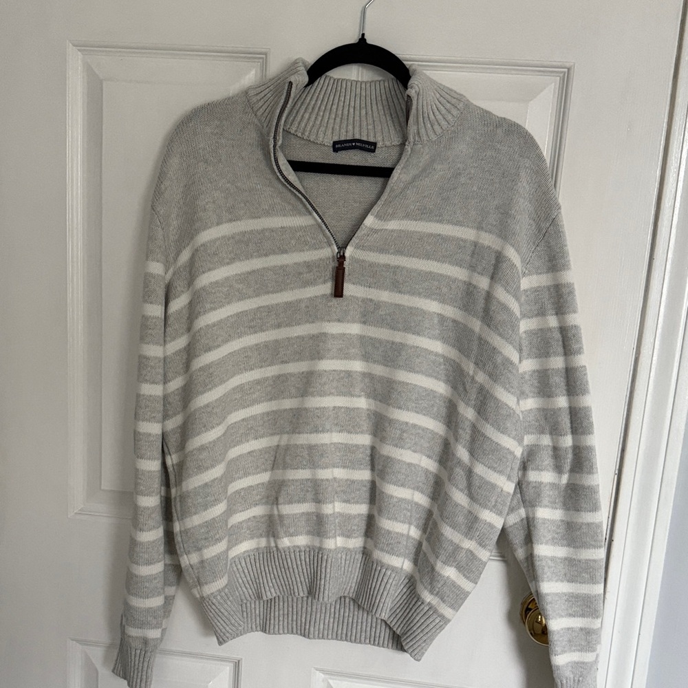 Brandy Melville - Gray Striped Half-Zip Sweater